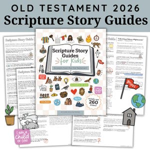 Op de afbeelding: Bijbelverhaalgidsen voor kinderen, met fragmenten uit het Oude Testament. De gidsen bevatten meer dan 260 stickers en diverse illustraties, waaronder een wereldbol, een huis en een vlag met het woord "gospel".