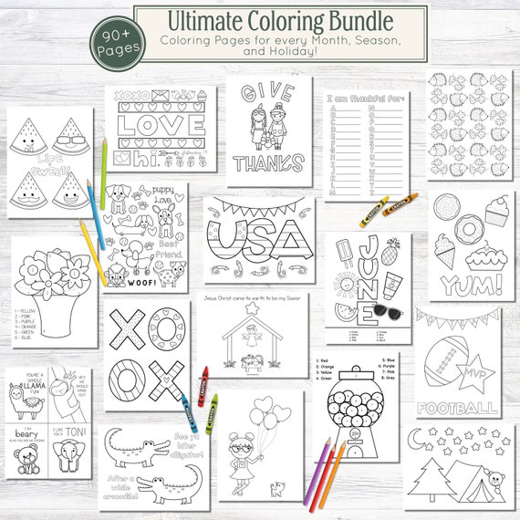 Ultimate Coloring Page Bundle // Coloring Pages, Holiday Coloring Page, Seasonal Coloring Page, Monthly Coloring Page, Coloring for Kids