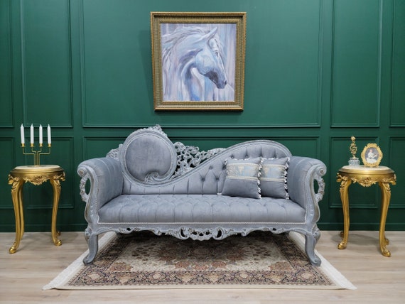 Victorian Style Sofa Hand Carved Aged Wooden Frame Stressed Wood