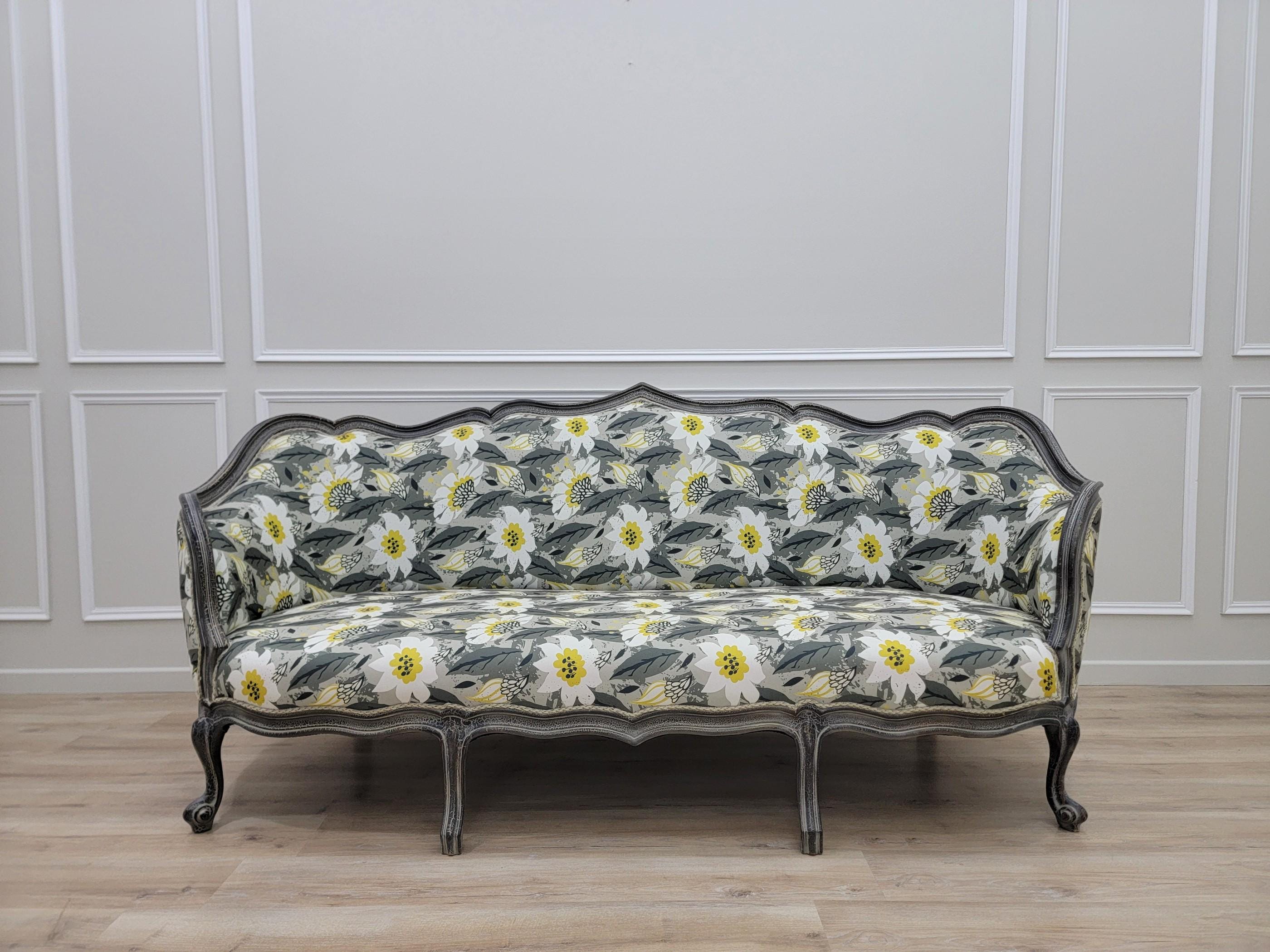 Vintage French Provincial Sofa – Floral Upholstered Settee, Louis XV ...