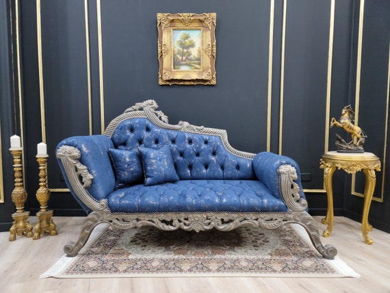 Cobalt blue sofa living room deals