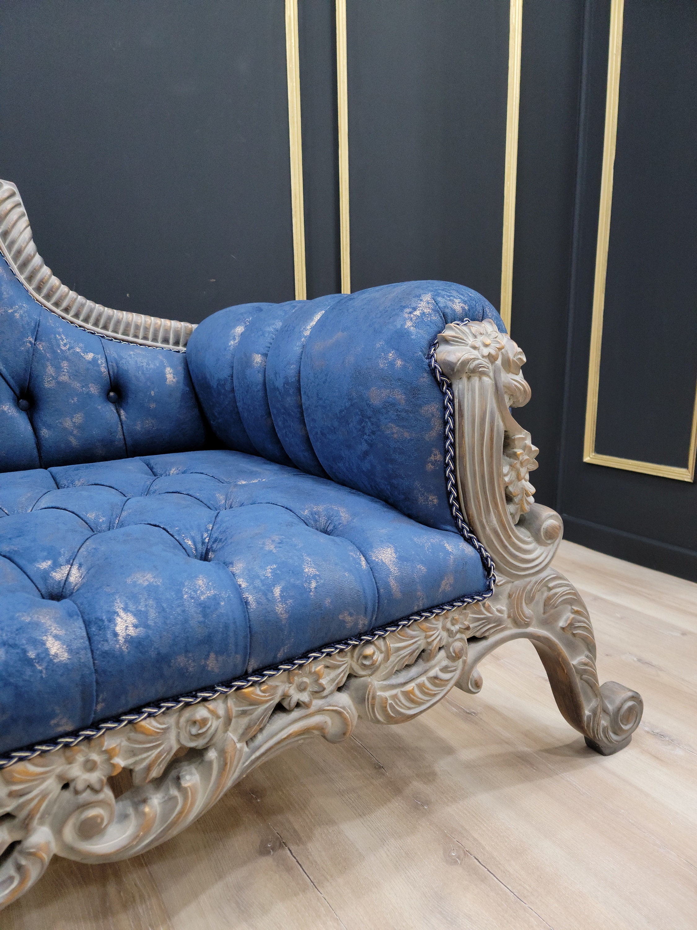 Royal blue top chaise lounge cushions