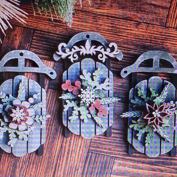 Set of 3 vintage Sled Ornaments