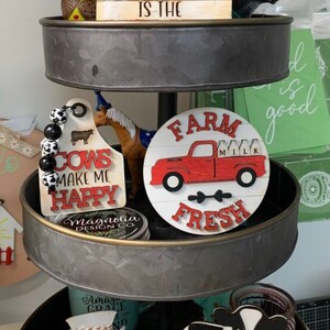 Farmhouse themed tiered tray set 5 pcs comes  unpainted