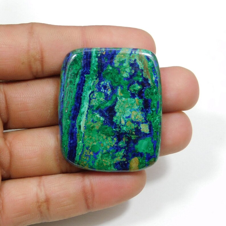 Cushion Shape Azurite Malachite Gemstone Rare Azurite Malachite Cabochon Gemstone Big Size 42*35*5mm 104Cts Designer Cabochon