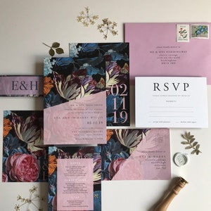 VICTORIA | Vintage Floral Oils Wedding Invitations, Wedding Invites, Wedding Invite, Botanical Wedding Invitation Rustic