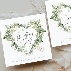 PERSONALISED Newlyweds Bride and Groom Wedding Card | Foliage Heart Wreath Wedding Day Card |Mr & Mrs | Just Married | Congratulations Card