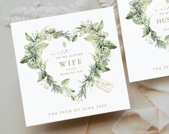 Personalised Wife Wedding Card|Botanical Greenery Bride Card| Wife | Romantic Bride Card | Romantic Groom Card| Wedding Day Wreath |Heart