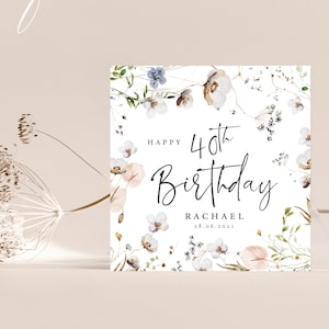 PERSONALISED HAPPY Birthday Card | Milestone Birthday Card | 148x148mm | Floral 40th Birthday Card | Greeting Card | Birthday Card FE041