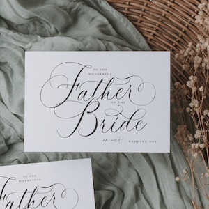 PAI da NOIVA Cartão Comemorativo | pai do cartão de casamento do noivo | Sogro | no cartão de casamento das leis | Script preto e branco | Cartão de agradecimento A6