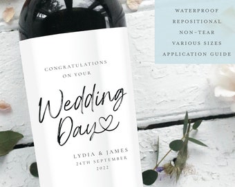Étiquette de vin personnalisée le jour du mariage | Etiquette de vin de fiançailles, Etiquette de vin des jeunes mariés, Etiquette de vin des jeunes mariés, Etiquette de Mr et Mme, Cadeau de mariage