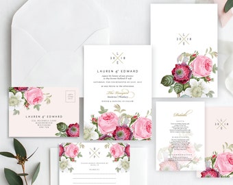 AMELIE No.2 | Floral Bloom Wedding Invitation, Wedding Invites, Wedding Invite, Botanical Floral Wedding Invitation, Invite, greenery