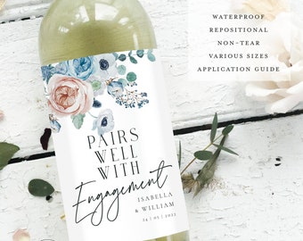 Personalised PAIRS WELL With Engagement Wine Label | Celebration Wine Label | Engagement Wine Label | Engaged Congratulations Bottle Label