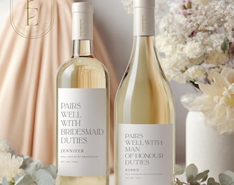 Spersonalizowana etykieta na wino z podziękowaniami lub zaręczynami dla druhny | Idealnie pasuje do obowiązków druhny | Naklejka na butelkę szampana dla druhny honorowej