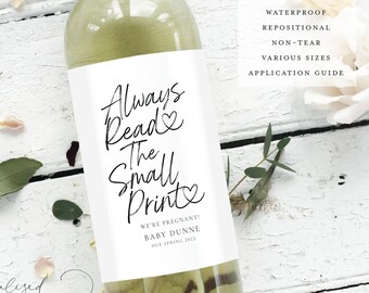 PERSONALISED Always Read the Small Print Wine Label |Pregnancy Announcement |Champagne Labels |Baby Announcement Wine Label |We're Pregnant