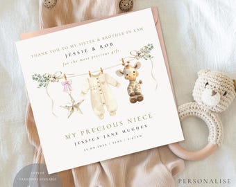 NEW NIECE Welcome to the World Card | Baby Nephew, Niece Congratulations Card,New Grandchild Card, Washing Line | New Parents, Personalised