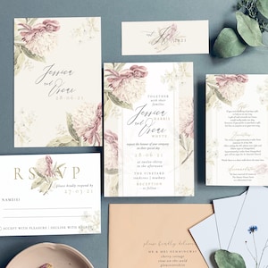 HARPER | vintage Invitations de mariage de pivoine florale, invitations de mariage, invitation de mariage, invitation de mariage de pivoine rustique, classique| Échantillon floral