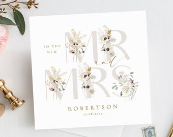 PERSONALISED Botanical Mr and Mrs Wedding Card | Floral | Mr & Mrs Card|Mr and Mr|Mrs and Mrs|Floral Greenery Wedding Day Card,Congrats Card