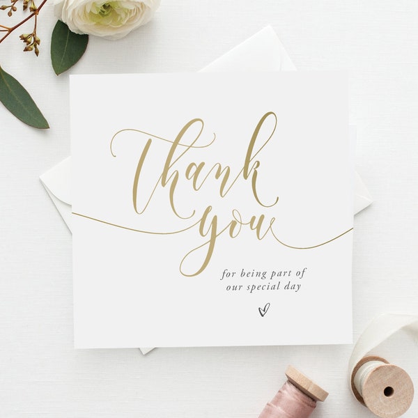 Mock Gold Thank You For Being Part of  Our Special Day Wedding Card |Thank you Wedding Card|Guest Thank You Card| Thank You Card|FE04