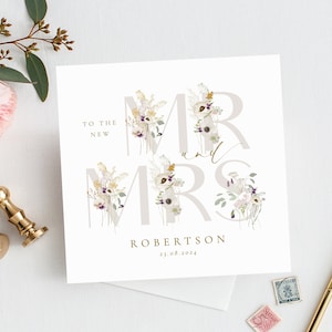 PERSONALISED Botanical Mr and Mrs Wedding Card | Floral | Mr & Mrs Card|Mr and Mr|Mrs and Mrs|Floral Greenery Wedding Day Card,Congrats Card