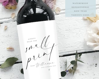 PERSONALISED Always Read the Small Print Wine Label |Pregnancy Announcement |Champagne Labels |Baby Announcement Wine Label |We're Pregnant