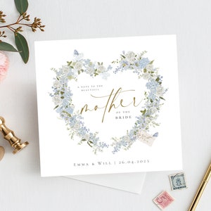 PERSONALISIERTE Hochzeitskarte mit Blumenherz für die Mutter der Braut | Mutter der Brautkarte | Brautparty-Karte | Vaterkarte Blaue Blumen