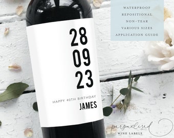 Étiquette de vin d’anniversaire personnalisée audacieuse,Étiquette de vin d’anniversaire, 21ème, 30ème, 40ème, 50, 60 Étiquette de vin personnalisée, Milestone, cadeau d’anniversaire pour lui
