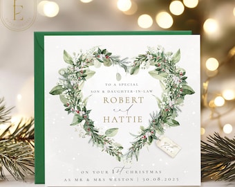 Personalised First Christmas as Mr and  Mrs for SON & DAUGHTER in LAW Christmas Card | Non-First Also Available, 1st Christmas Couple Card