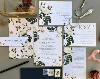 FRENCH BLUSH Flora | Rustic Wedding Invitations, Wedding Invites, Wedding Invite, Blush and Rose Wedding Invitation Rustic - Sample Set