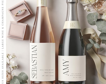Etiqueta de vino personalizada para propuesta de dama de honor / Pegatina impermeable para champán