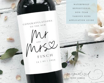 PERSONALISED Mr and Mrs Wine Label | Wedding Day Wine Label | Bride and Groom Wine Label, Newlyweds Wine Label, Wine Sticker,Wedding Sticker