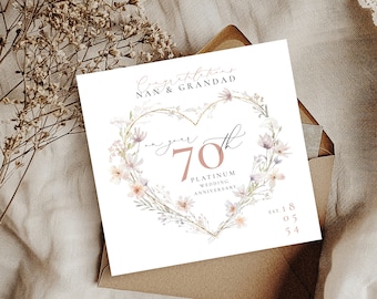 PLATINUM Wedding Anniversary Card,70th Anniversary Card,Golden Wedding Card,70 Years Married Card, 25, 30, 50, 40 Silver, Platinum, Diamond