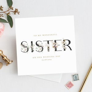 Für meine SCHWESTER am Hochzeitstag | Elegantes Herz Script Script | Zu meiner Schwester Hochzeitskarte | Für meine Schwester Floral | Schwester-Karte | Geschwisterkarte