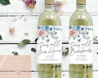 PAIRS WELL WITH Bridesmaid Proposal Wine Label | Will You Be My | Thank you for being my Wine Labels | Bridesmaid Wine Labels | FEW26