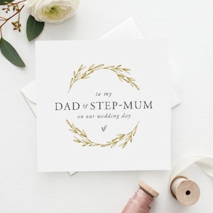 Gouden krans aan mijn vader en stiefmoeder trouwkaart | Papa en stiefmoeder Bedankt Trouwkaart | Bruidsfeestkaart | Ouders Trouwkaart | Fe10