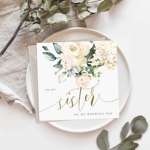 Aquarell Rose To My Sister on my wedding day Karte | An meine Schwester Karte | Schwesterkarte | Goldeffekt Hochzeitskarte | Hochzeitskarte | FE03