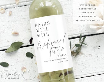 PAIRS WELL WITH Bridesmaid Duties Proposal Wine Label | Will You Be My | Thank you for being my Wine Labels | Bridesmaid Wine Labels | FEW26