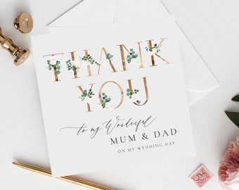 Floral Text To My Mum and Dad Wedding Card | Eltern Dankeschön Hochzeitskarte | Schwiegereltern-Dankeskarte | Rose Dankeskarte | FE34