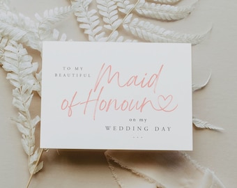 To My Maid of Honour on my Wedding Day Thank You Card | Hearts | Bridesmaid Gift | Bridesmaid Keepsake | Bridesmaid Box | Rose Blush Card