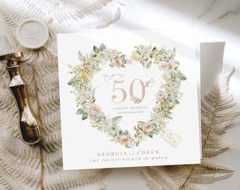 Carte d'anniversaire de mariage en or, carte du 50e anniversaire, carte de mariage en or, carte de mariage de 50 ans, 25, 30, 40, 50 rubis, anniversaire de mariage platine