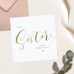 Goldene Schrift an meine Schwester auf meiner Hochzeitstagskarte | Zu meiner Schwesterkarte | Schwesterkarte | Gold effekt Hochzeitskarte | Hochzeitskarte | FE04