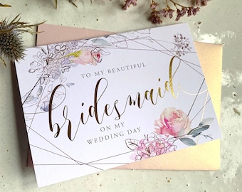 GOLD FOIL Lilac & Rose Bridesmaid Card | Gold Foil | Bridesmaid Card | Maid of Honour Card | Wedding Card | Foiled Card | FE33F