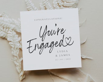 PERSONALISED Engagement card | Elegant Engagement Card | Congratulations card | You're Engaged Card | Text Engagement Card | Hearts | w/date