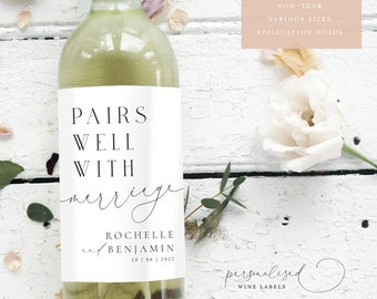 Personnalisé se marie bien avec l’étiquette de vin de mariage| Étiquette de vin engagé| Étiquette de vin de célébration| Étiquette de vin de fiançailles| Félicitations Label FEW26
