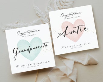 PERSONALISED Congratulations Card, New Grandparents Card | Congratulations Grandparents Card | Becoming Grandparents, Auntie. Uncle , Heart