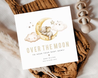 OVER THE MOON Congratulations Card, Custom Made |  Personalised, Baby News Card | Baby on the Way Card | Parents to be card | Baby Card