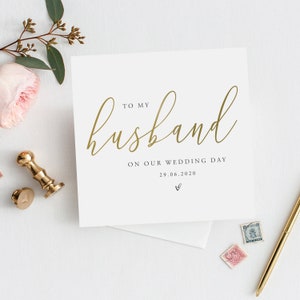 Personalised Husband Wedding Card | Mock Gold Pen Script Card | Wife Card | Romantic Bride Card| Groom Card | Romantic Wedding Card | FE27A