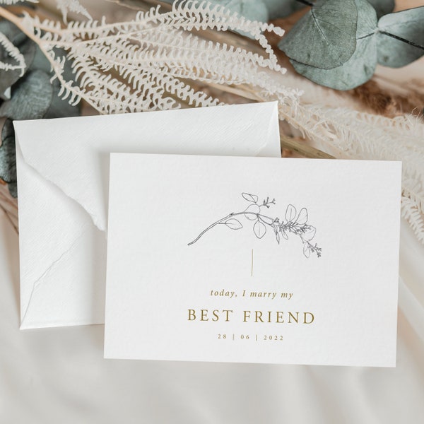 Personalizado hoy, me caso con la tarjeta de mi mejor amigo con fecha / Tarjeta A6 de foilage / Tarjeta de boda de novio / Tarjeta de novia / Tarjeta de recuerdo romántico / FE602