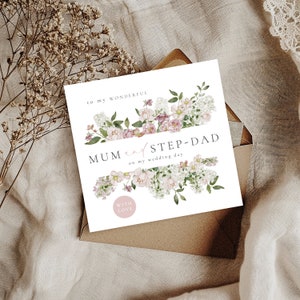 Roze bloemen voor mijn moeder en stiefvader trouwkaart | Mama en papa bedanken je trouwkaart | Bruidsfeestkaart, trouwkaart voor ouders, vader en stiefmoeder