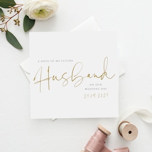 Cartão de casamento simulado personalizado do marido do ouro de <br> Entrega Rápida? Cartão de roteiro de caneta de tipografia | esposa cartão comemorativo | Cartão romântico da noiva | Cartão romântico do noivo | FE31